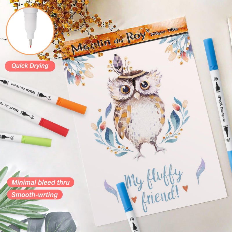 ZSCM QUALITY DECIDES THE FUTURE ZSCM Art Duo Tip Brush Markers Set, 60 Colors Fine Brush Tip Artist Drawing Pens Set with Coloring Book, for Adult Sketching Journal Planner Gifts - Image 4